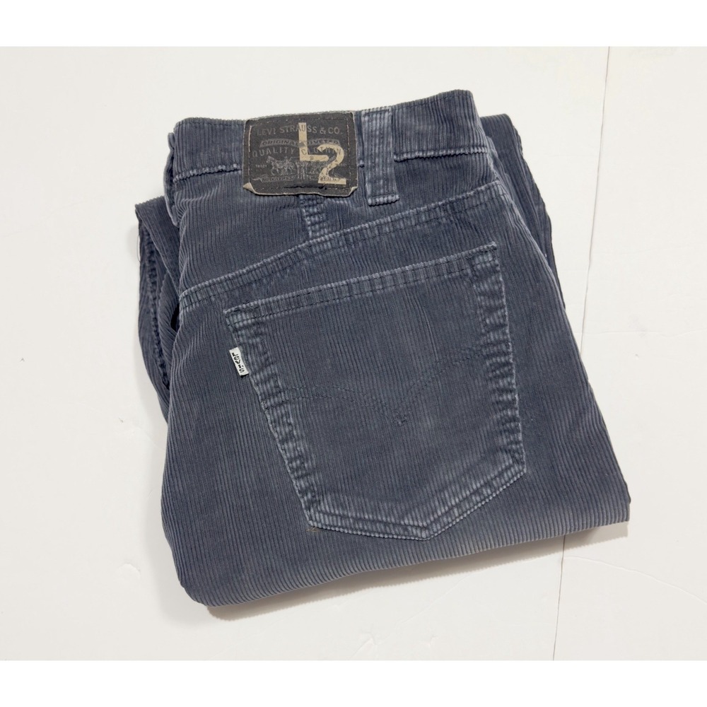 Vintage Levi's L2 Corduroy Pants Baggy Wide Leg Loose 33x34 Made in USA 90s Blue